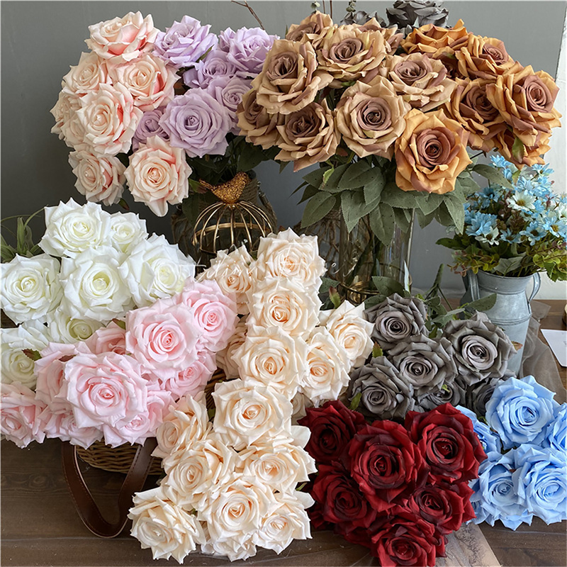 19742573794_525242092 2 Bunches 9 Head Diamond Artificial Rose Flowers Silk Bunch